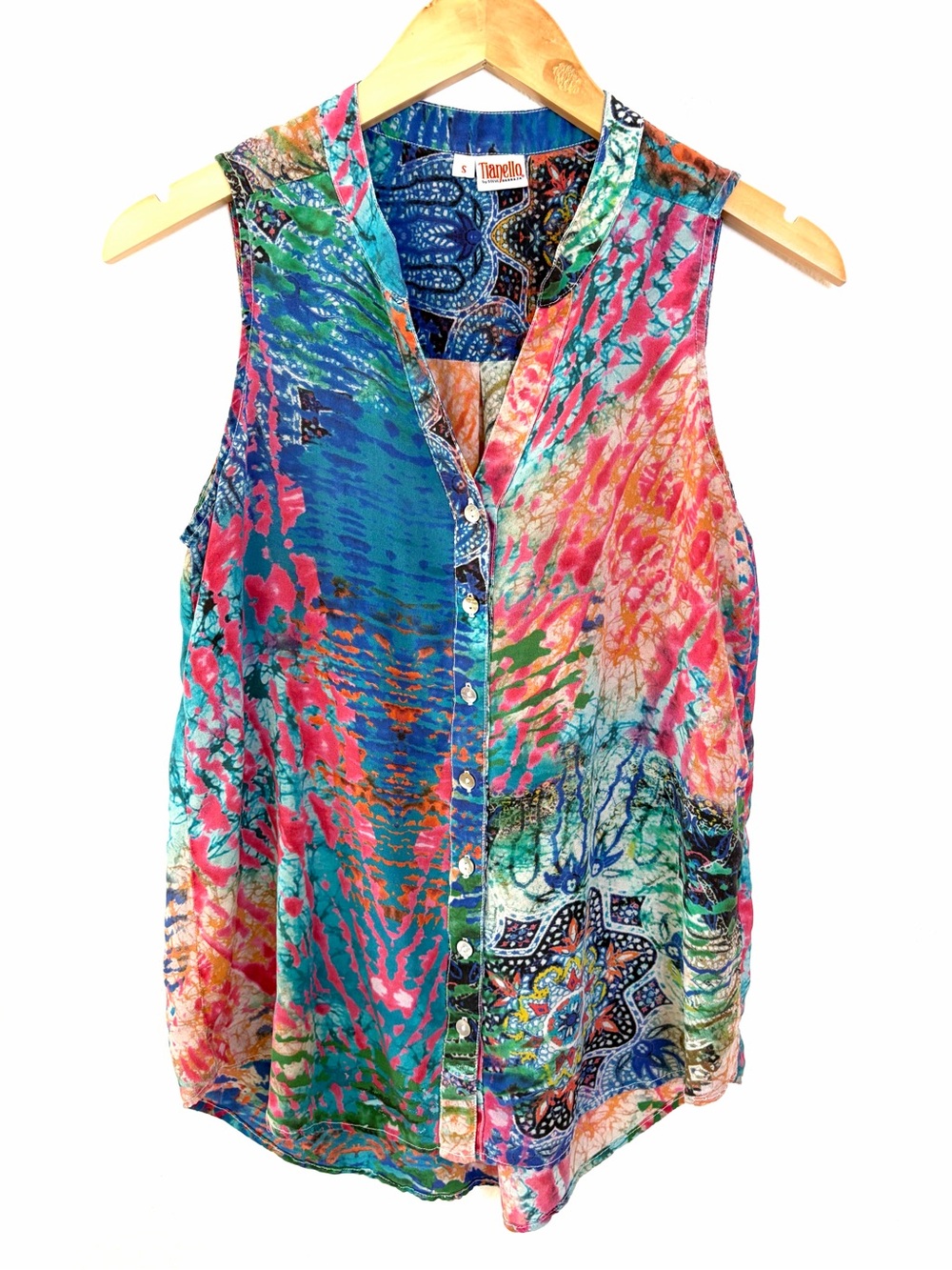 Tianello 100% Silk Multicolor Sleeveless Button-Front Camisole blouse top S